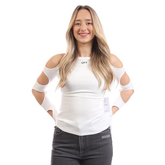 Off White Womens/Ladies Sleek Cut Out Long-Sleeved Top / White/Black